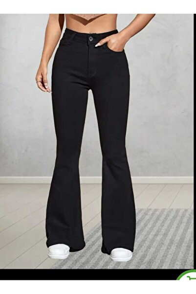 moda camiya Siyah İspanyol  Pantolon Likralı  Jean Rahat Kalıp Kot Kadın Pantolon Büyük Beden