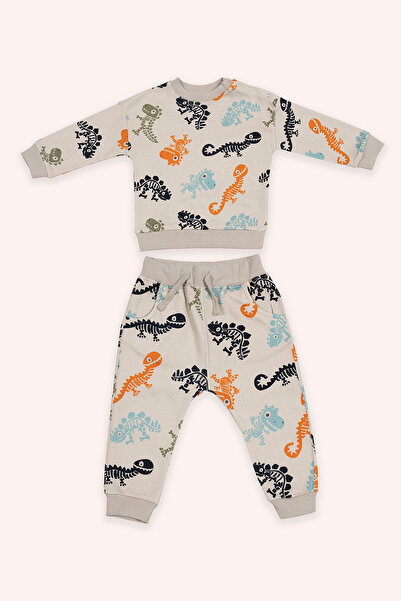 Panço Erkek Bebek Baskılı 2'li Bej Eşofman Takım
