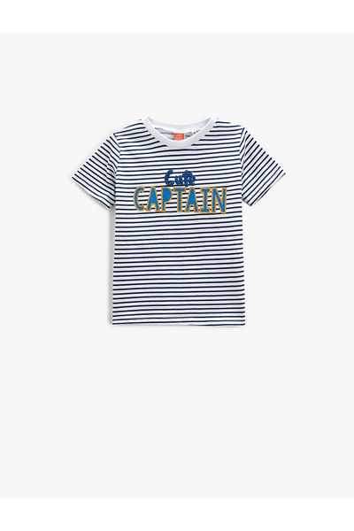 Koton Crew Neck T-Shirt Short Sleeve Printed Applique Detailed