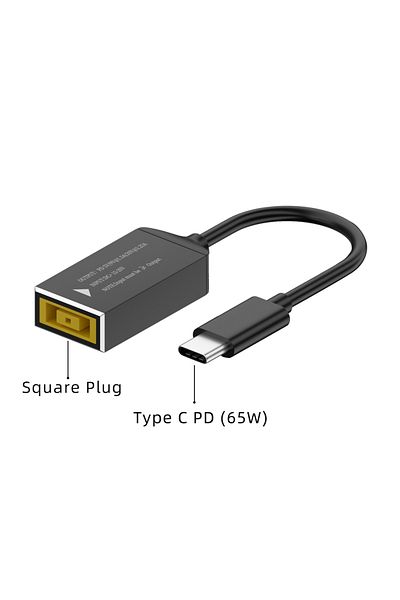 Choice كابل شحن سريع USB Type C PD من النوع 1 بقدرة 65 وات لأجهزة الكمبيوتر المحمولة من لينوفو، شاحن تيار مستمر بمقبس مربع إلى Type C PD A