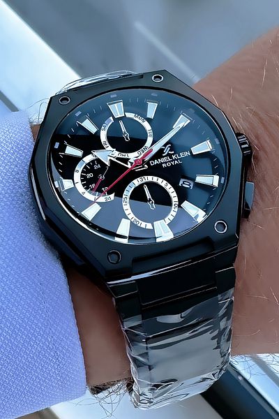 Daniel Klein Men's Black Wristwatch - 3 Atm Waterproof with Steel Cord and Bracelet Gift Dker2054C5