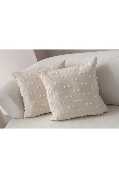 BUGİ HOME COLLECTİON Λινάρι Μαξιλαροθήκη 43x43cm - Μοτίβο ρίγες και κεντημένο με διάτρηση, διακοσμητικό