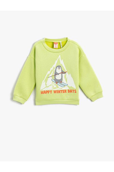 Koton Langärmliges Sweatshirt mit Rundhalsausschnitt und Pinguin-Print im Ski-Motiv
