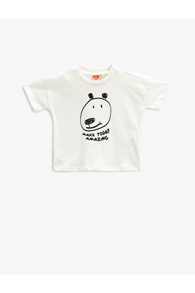 Koton Ecru chlapec tričko s potiskem kulatým výstřihem Regular Fit 5SMB10076TK-A