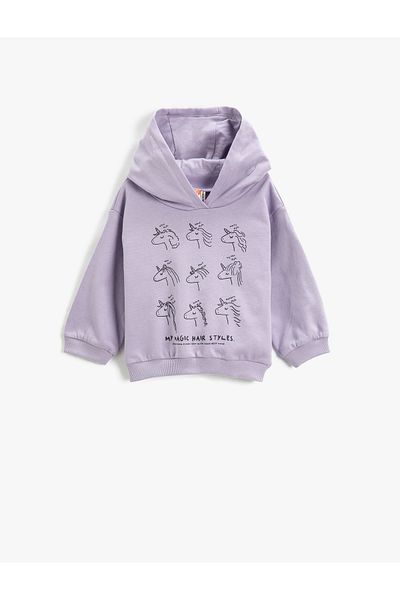 Koton Unicorn Printed Hooded Sweatshirt Long Sleeve