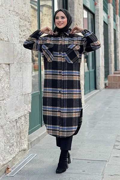 Bym Fashion Πουκάμισο ξυλοκόπος μπλε στάμπα - Λεπτομέρεια με κουμπί, Μοντέλο 7620