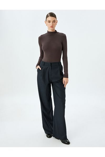 Koton Slim Fit Bottom Snap Button Closure Stand Collar Viscose Long Sleeve Bodysuit