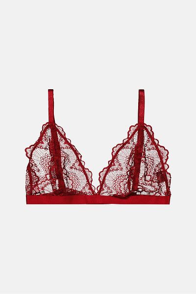 Asos Design Women Non-padded Lace Triangle Bra, Maroon