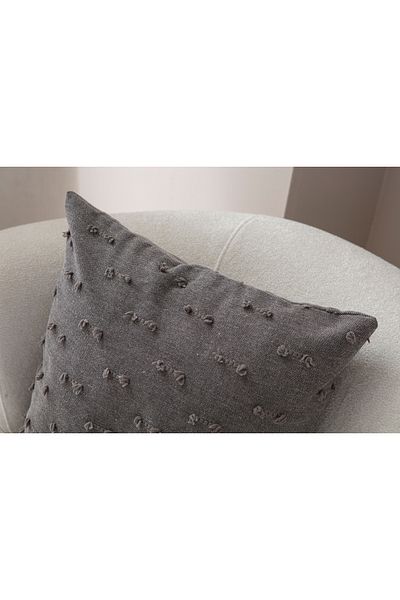 BUGİ HOME COLLECTİON 43x43cm Husă de pernă din in - Model în dungi și brodat cu perforare, decorativă