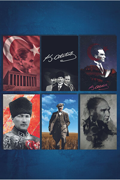 TABLOX Poster retro din lemn Mustafa Kemal Atatürk 6 bucăți (15x20)