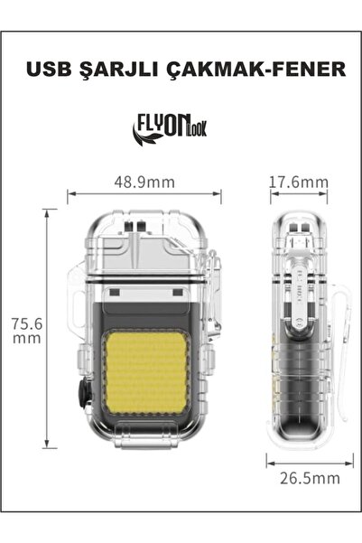 FLYONLOOK USB ŞARJLI FENER- ELEKTRONİK ÇAKMAK FONKSİYONLU KAMP  TAŞIMA ASKILI ÇAKMAKLIK SEYEHAT KİLİTLİ KAPAK