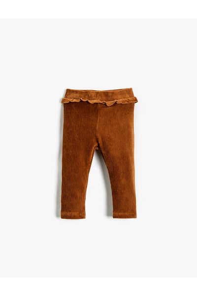 Koton Ribbed Ruffle Detailed Leggings with Elastic Waist
