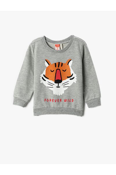 Koton Baby Boy Tiger Printed Sweatshirt 3smb10049tk