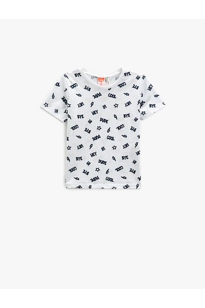 Koton Printed Short Sleeve T-Shirt Crew Neck