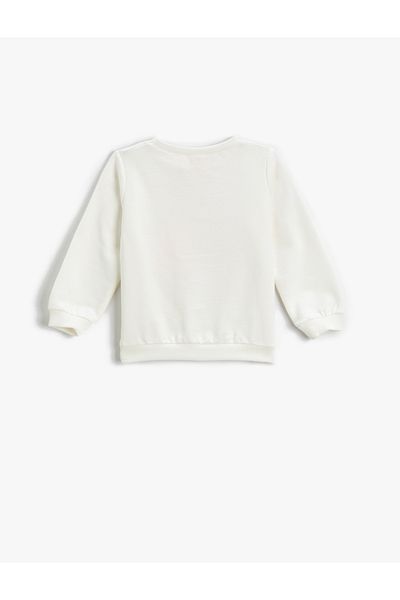 Koton Glitter Rabbit Printed Sweatshirt Long Sleeve Crew Neck With Ribbon