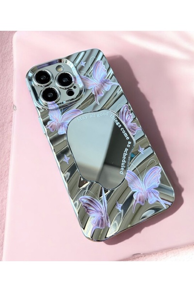 MİRAZ TASARIM غطاء لهاتف آيفون 15 بروماكس ثلاثي الأبعاد مع مرآة متموجة وديكور...