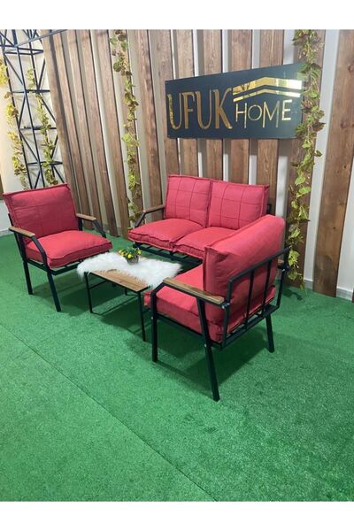 UFUK HOME Linda 211 Sehpalı Şekerpembe Fermuarlı Bahçe Balkon Takımı, Cafe, S...