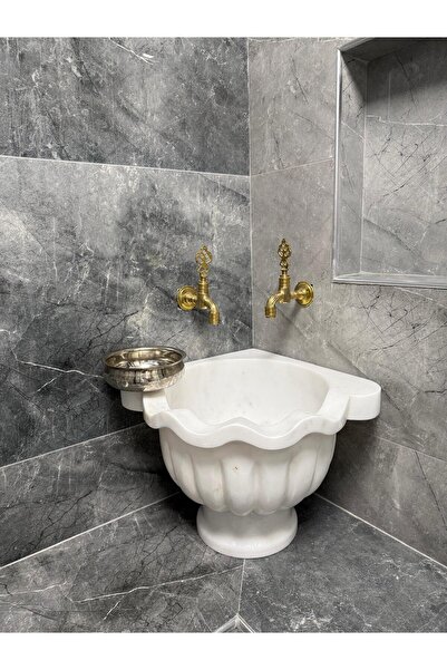 Dkmar AFYON BEYAZI FIRFIRLI KAVUN DİLİMLİ AYAKLI KÖŞE KURNA