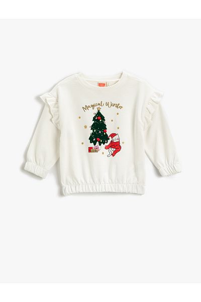 Koton Sweatshirt New Year Themed Ruffle Long Sleeve Cotton