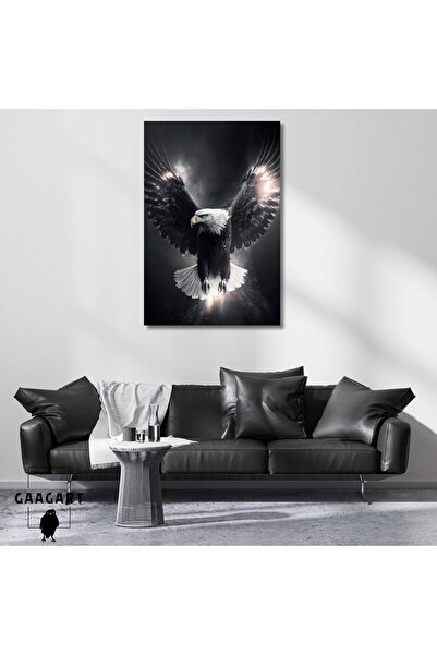 GAAGART Tekli Dikey Kanvas Duvar Tablosu Siyah Beyaz Kartal