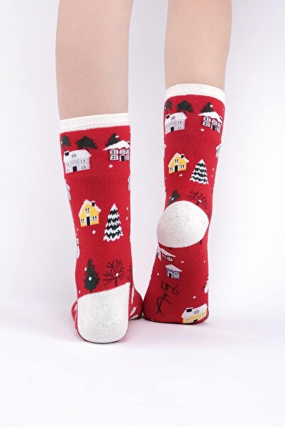 Aytuğ Aytuğ Women's Cotton Single Red New Year Themed Socks a 49003 K