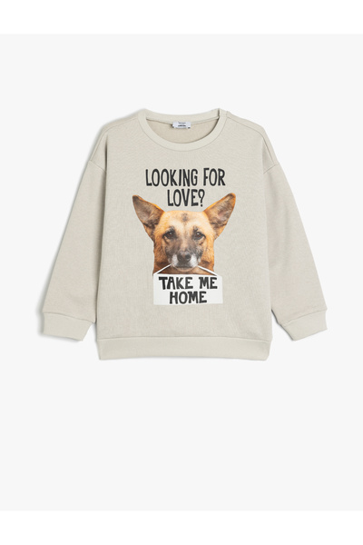 Koton Hanorac oversize cu mânecă lungă cu imprimeu pentru câini - Decolteu înalt