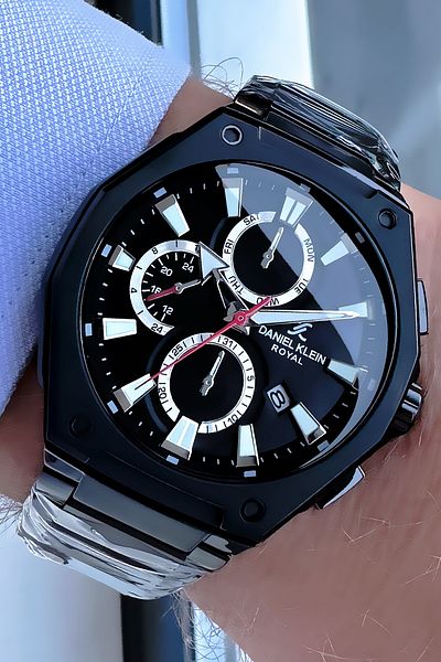 Daniel Klein Men's Black Wristwatch - 3 Atm Waterproof with Steel Cord and Bracelet Gift Dker2054C5