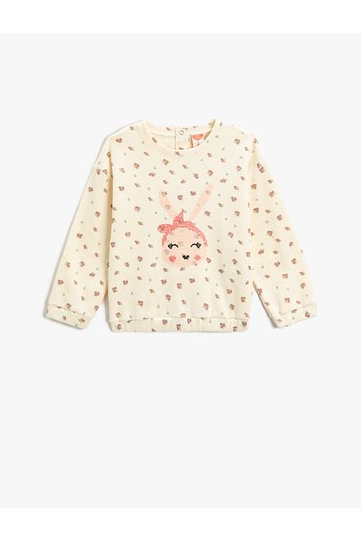 Koton Rabbit Embroidered Floral Sweatshirt Cotton