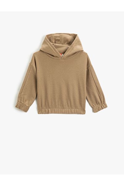 Koton Textured Hooded Basic Sweatshirt with Elastic Waist and Cuffs
