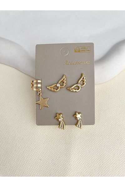DEMOKAN Women's Earrings 5-Piece Wing Tailed Star Model Earrings