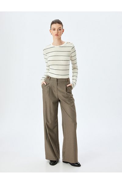 Koton Long Sleeve Crew Neck Slim Fit Button Detailed Knitwear Sweater
