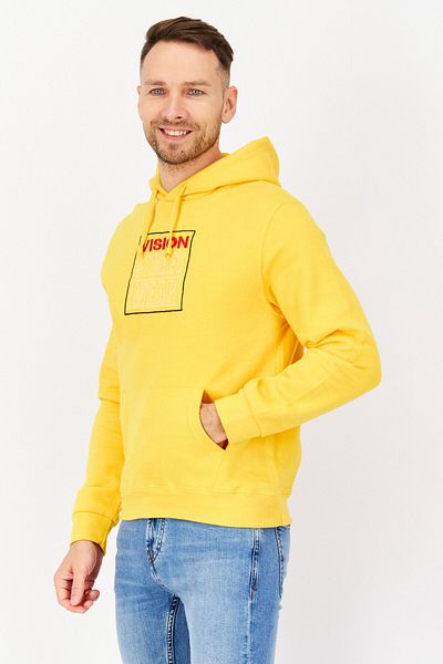 Vision Street Wear Men Hooded Embroidered Long Sleeves Sweatshirt, Yellow