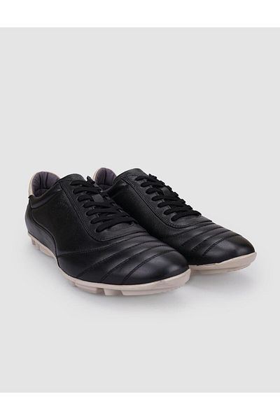 Cabani 100% Genuine Leather Black - White Laced Astroturf Shoes
