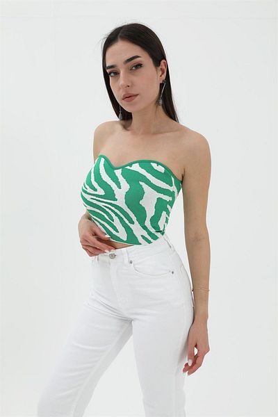 VAPUR Cultură de tricotaj cu model zebră verde