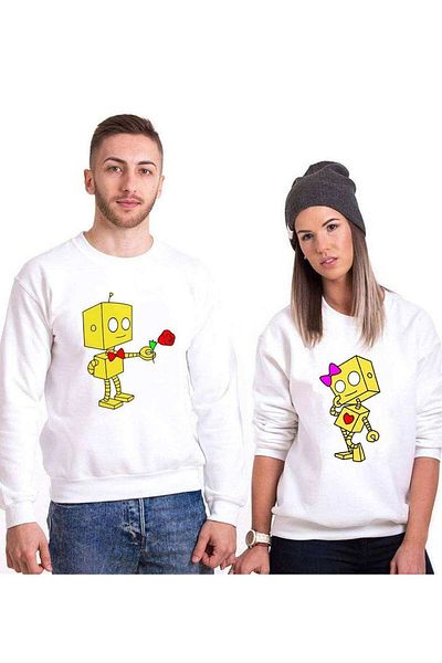 Tshirthane Romantic Robot Lover Combos Sweatshirt Couple Combination