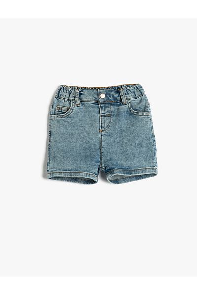 Koton Pantaloni scurți din denim cu buzunare cu talie elastică din bumbac