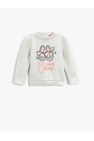 Koton Printed Sweatshirt with Snap Fastening on the Collar and Elastic Waist