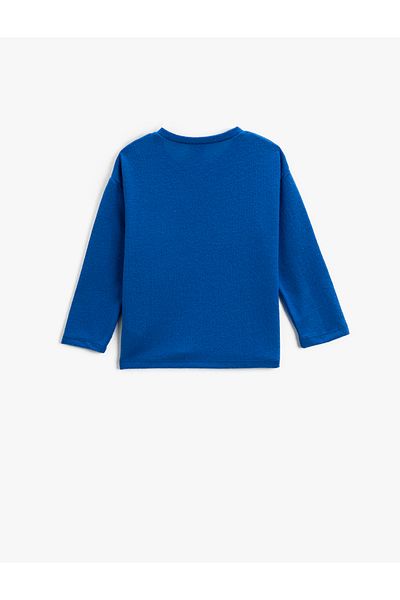 Koton Tričko s dlouhým rukávem Crew Neck Cat Applique Detailed
