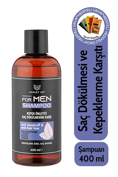 ASHLEY JOY Men's Shampoo 400 ml - Effective Against Dandruff and Menthol Containing Magnesium, Zinc