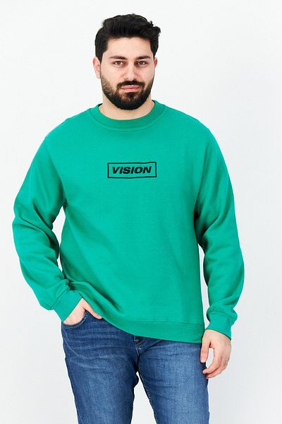 Vision Street Wear Men Crew Neck Long Sleeve Embroidered Logo Sweatshirt, Green