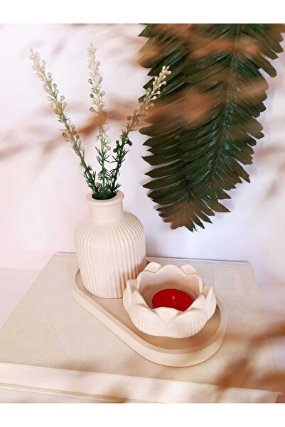 E.M.S AVM VAZO SETİ PAMPAS VAZO LOTUS MUMLUK DEKORATİF TABAK BİBLO SETİ 3 PAR...