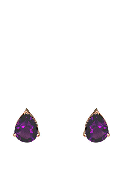 Ariş Damla Ametist Altın Küpe