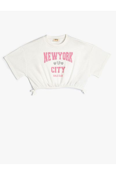 Koton Crop T-Shirt College Βαμβακερό με κοντό μανίκι με λαιμόκοψη