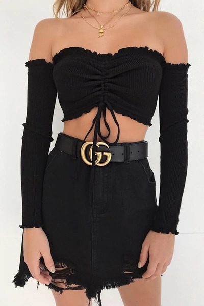 World Fashion Trends WFT1507 - Bluză cu umeri deschiși cu frânghie în față