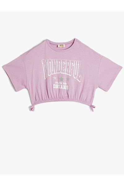 Koton Crop T-Shirt Short Sleeve Crew Neck College Printed Cotton