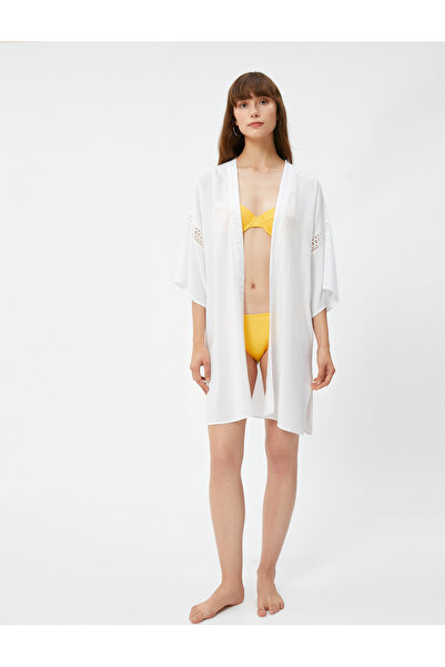 Koton Kimono aus Baumwolle mit 3/4-Ärmeln und Spitzendetail