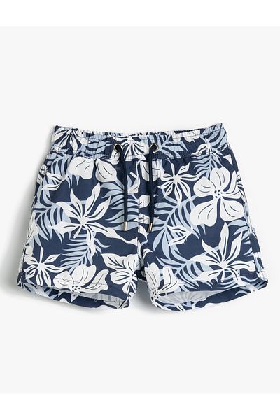 Koton Pantaloni scurți de baie, cu cravată în talie, cu modele florale, căptușiți din plasă