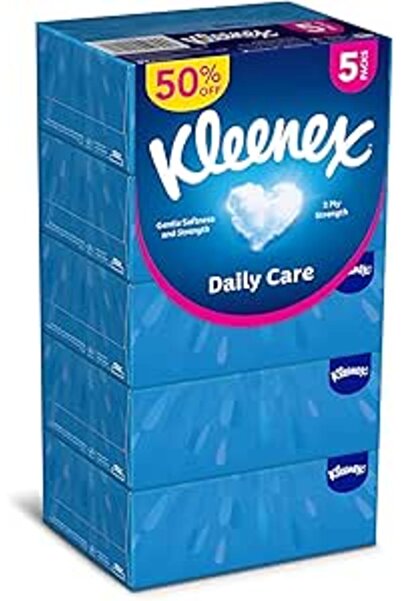 Kleenex مناديل العناية اليومية للوجه - عبوة من 5 علب، 170 ورقة × طبقتين