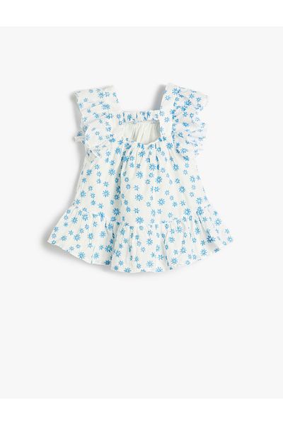 Koton Dress Floral Scallop Embroidered Ruffles with Window Detail on the Back