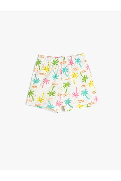 Koton Shorts Cotton Elastic Waist Palm Tree Printed